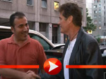 David Hasselhoff Ankunft per Taxi am Hotel „Lux 11“