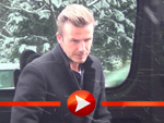 David Beckhams verschneite Ankunft im Berliner Shopping-Center